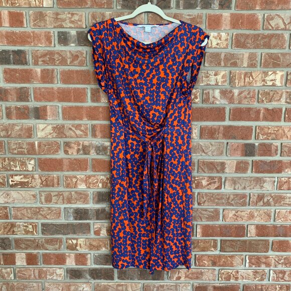 Diane Von Furstenberg Amberlin Orange Blue Print Belted Women's Size 8 Dress - Picture 2 of 15